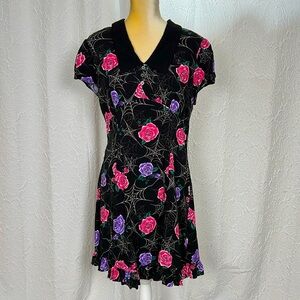 Hell Bunny Eloise Rose Spider Web Goth Dress -16